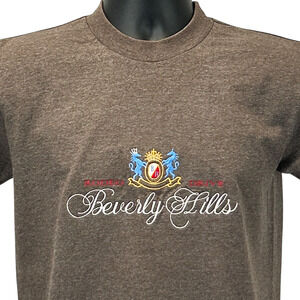 Vintage 90s Beverly Hills Rodeo Drive T Shirt Brown Crest California Tee S Small